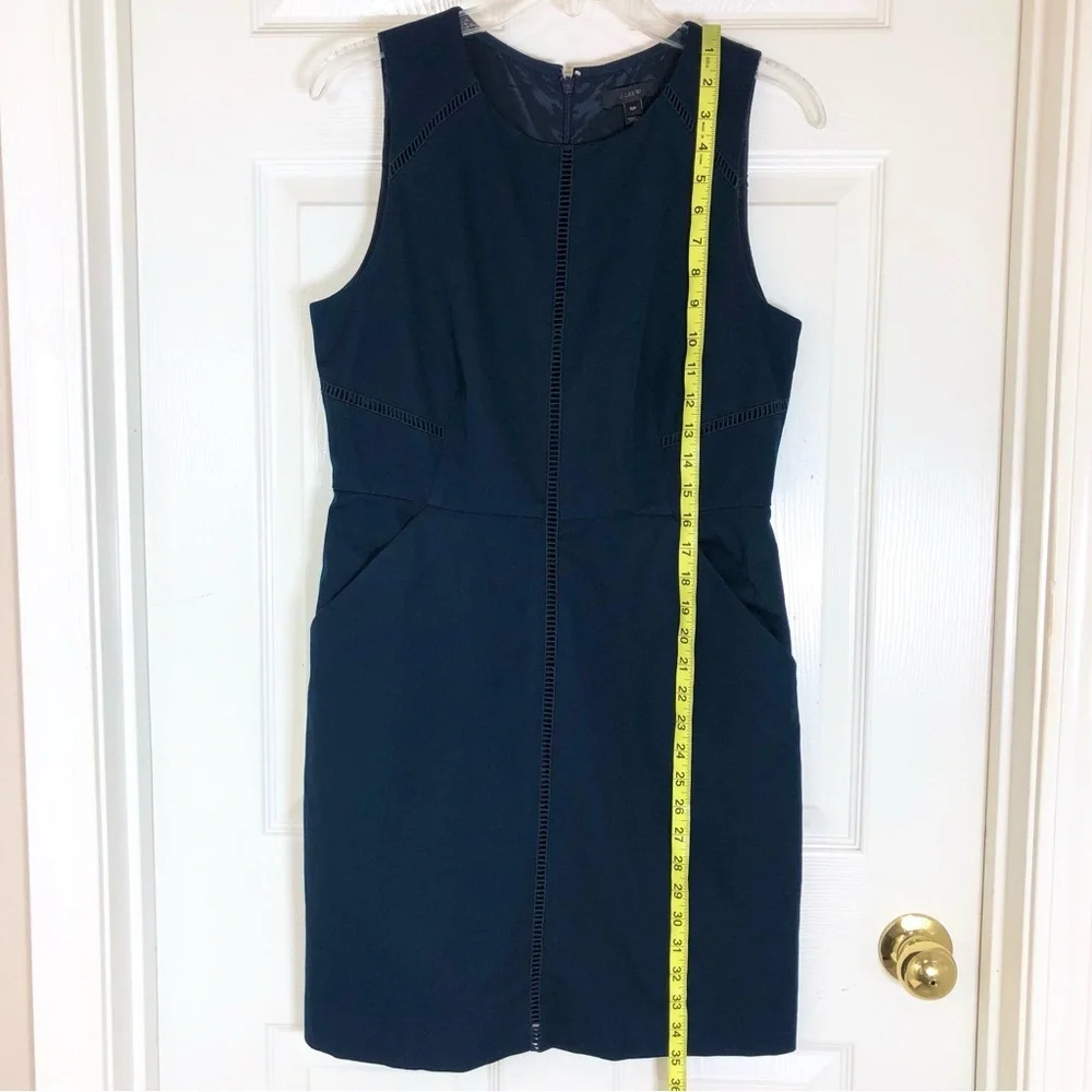 J Crew Cotton Blend Navy Blue Ladder Stitch Pockets Sheath Career Dress 10P - Picture 15 of 15